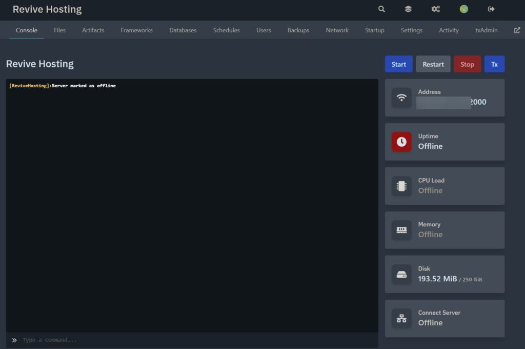 FiveM server hosting control panel